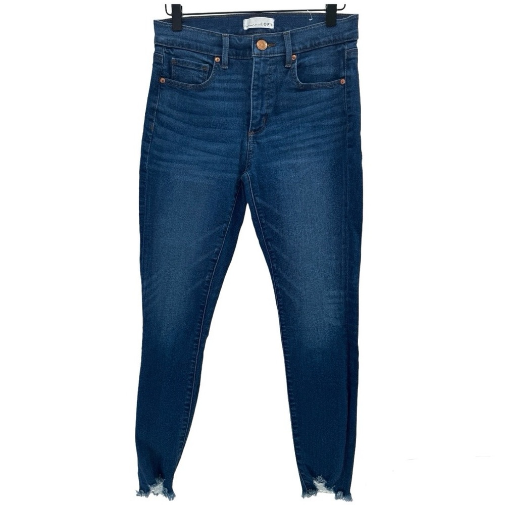 LOFT Skinny High Waist Jeans Women's Size 27 /Size 4 Stretchy Denim Raw Hem